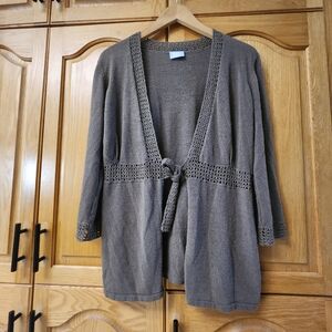 Womens Denver Hayes Green/greige Bohemian Tie Front Cardigan Size M/L